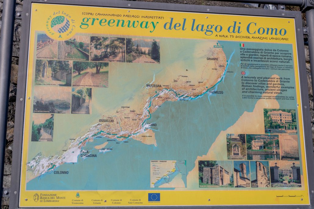 Greenway lago di Como: la mappa del percorso da Colonno a Cadenabbia